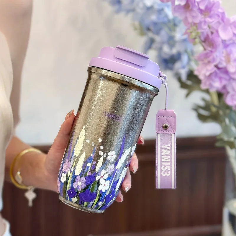 18oz Sakura Titanium Thermal Water Bottle With Straw Stainless Steel Vacuum Thermos Mugs Hot Coffee Tumbler Cup Christmas Gift