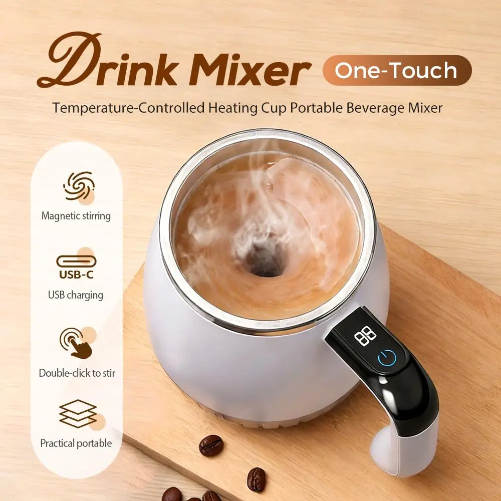 Automatic Digital Display Stirring Mug with Temperature 6500 RPM Self Stirring Rechargeable Coffee Milk Protein Shake Mixing Cup