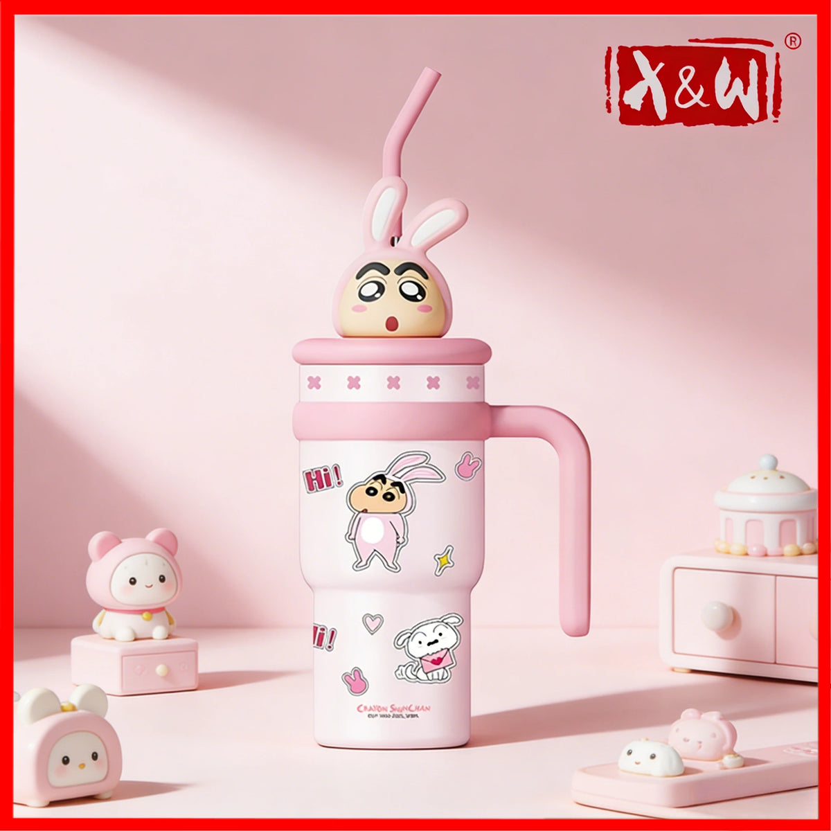 X&W 700ML Crayon Shin Chan Straw Cup 316/304 Stainless Steel+PP Doll Head Insulated Cup Waterbottle Household Creative Gifts